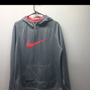 Nike Gray Hoodie with Red Logo With Thumb Holes end Of Sleeve Womens Size Large